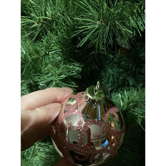 Krebs PINK GOLD Glitter Lace RIBBON Floral Christmas Ornaments SHABBY Victorian - Picture 15 of 15